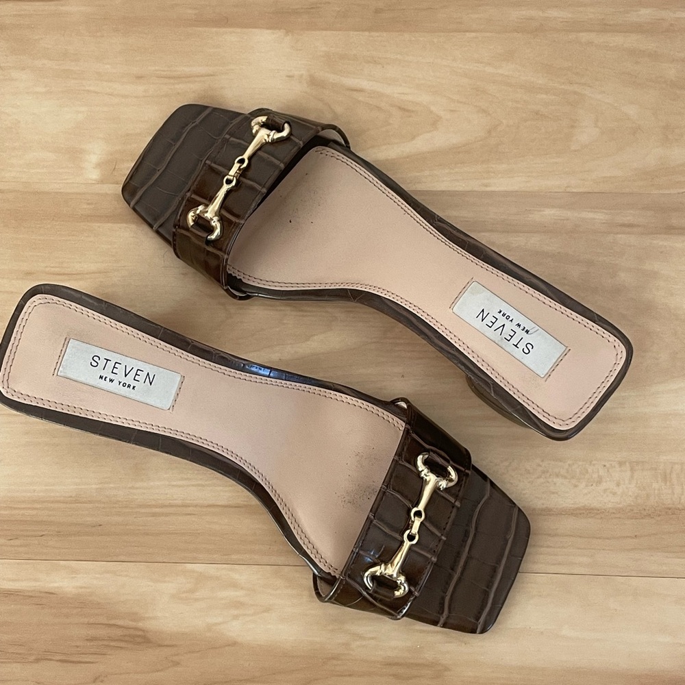 Steven By Steve Madden Brown Croc-Embossed Mules